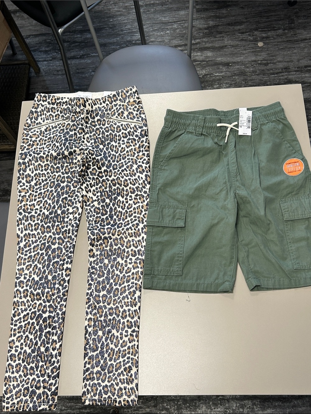 The Children's Place Leopard Print Leggings & Olive Green Cargo Shorts